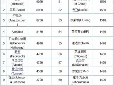 市值排名 2019年全球企业市值100强